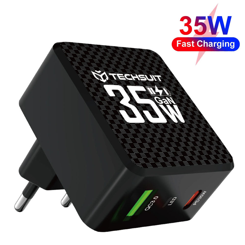 Techsuit - Premium Wall Charger Tiny Series (CHPD173) - GaN, USB, Type-C, Fast Charge, PD35W - Black