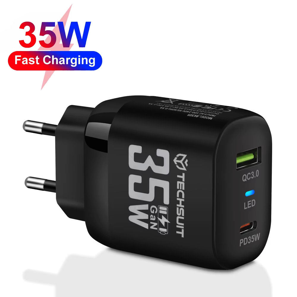 Techsuit - Premium Wall Charger (CHPD174) - GaN, USB QC3.0, Type-C PD35W - Black