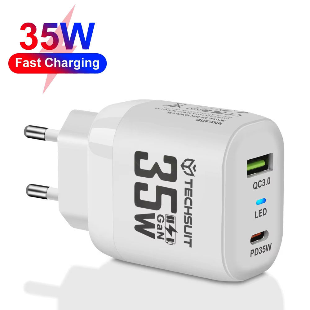 Techsuit - Premium Wall Charger (CHPD174) - GaN, USB QC3.0, Type-C PD35W - White