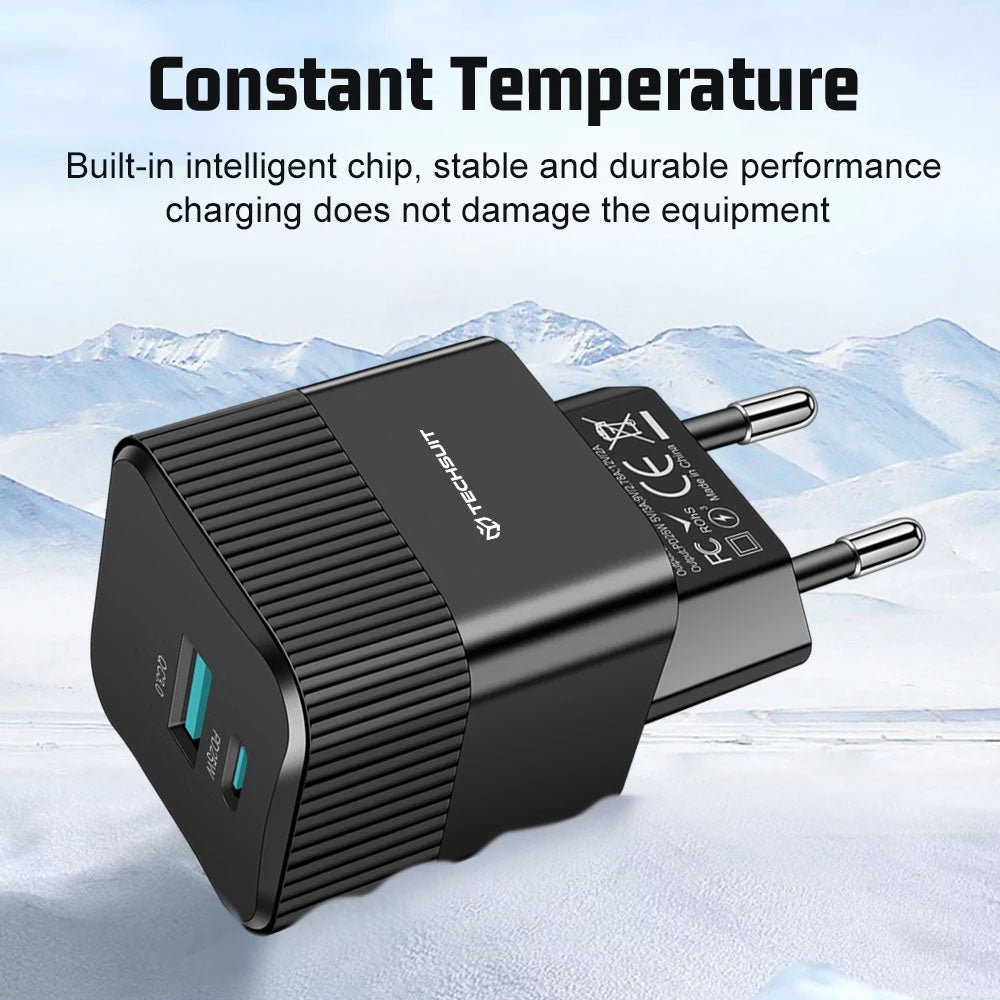 Techsuit - Premium Wall Charger Tiny Series (CHPD216) - GaN, USB QC3.0, Type-C PD25W - Black