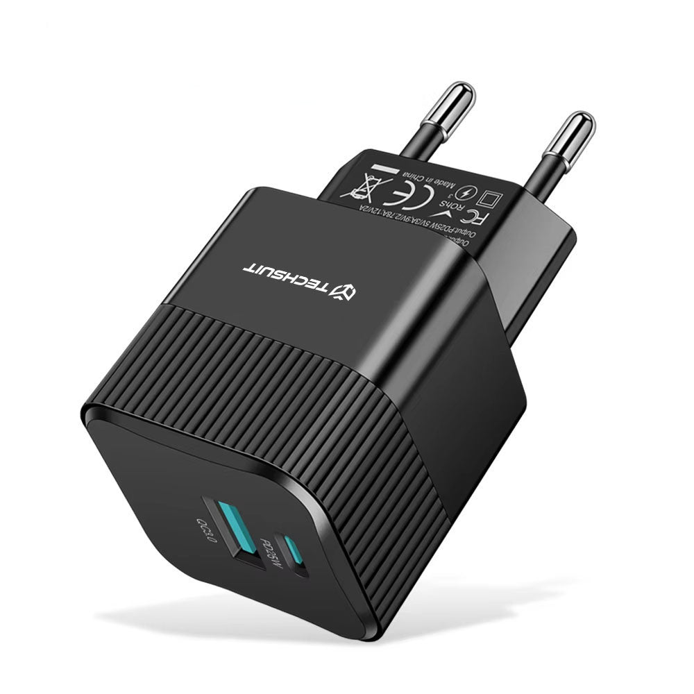 Techsuit - Premium Wall Charger Tiny Series (CHPD216) - GaN, USB QC3.0, Type-C PD25W - Black