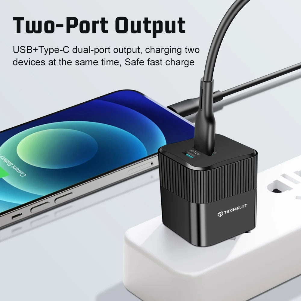 Techsuit - Premium Wall Charger Tiny Series (CHPD216) - GaN, USB QC3.0, Type-C PD25W - White