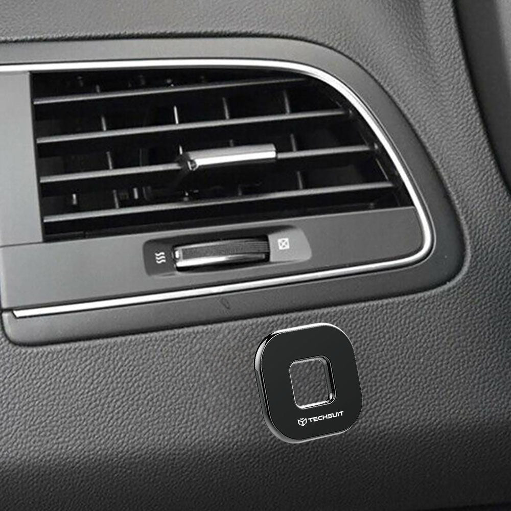 Techsuit - Phone Holder Tiny Series (HOLD210) - Dashboard Magnetic Grip, Multipurpose Use, Quadrilateral, 2 Metal Plates - Black