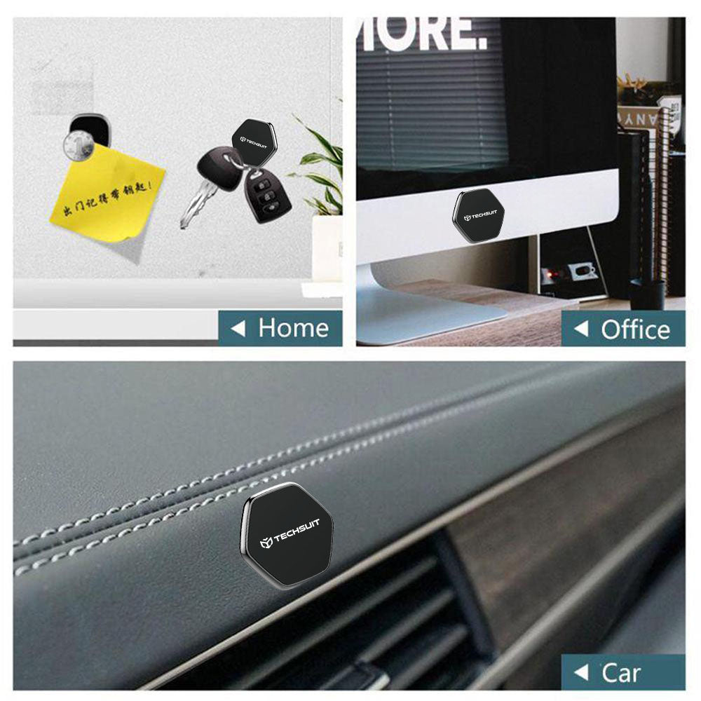 Techsuit - Phone Holder Tiny Series (HOLD210-C) - Dashboard Magnetic Grip, Multipurpose Use, Hexagonal, 2 Metal Plates - Black