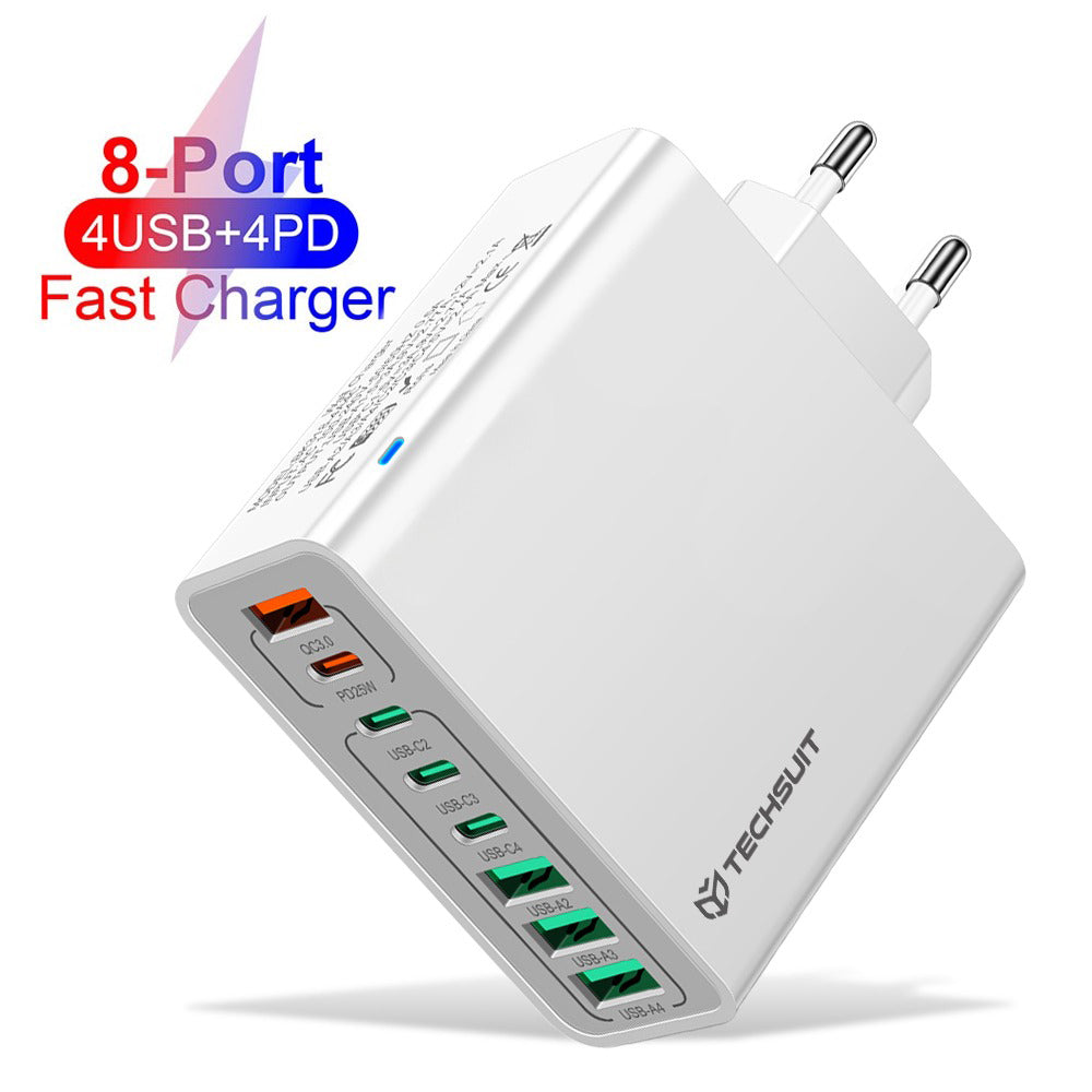 Techsuit - Wall Charger (CHPD224) - 4 x USB, 4 X Type-C, Fast Charging, 65W - White