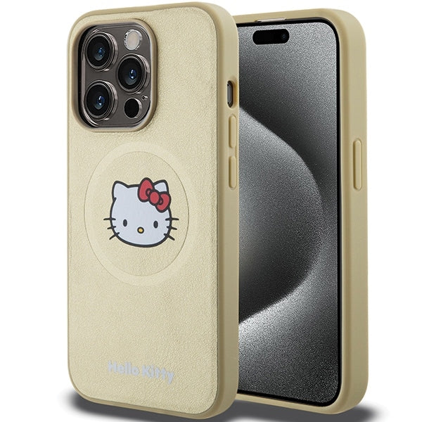 Hello Kitty - Hardcase Leather Kitty Head MagSafe (HKHMP15LPGHCKD) - iPhone 15 Pro - Gold