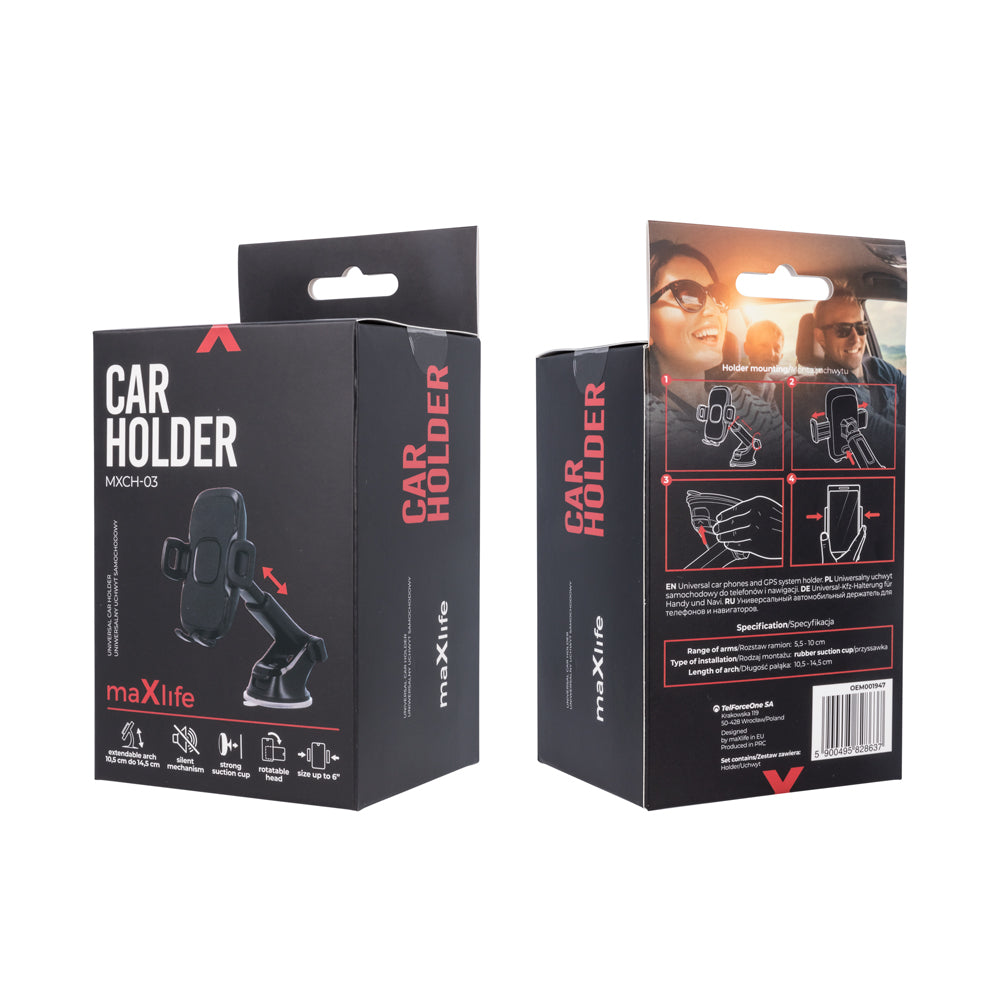 Maxlife- Universal Car Holder - Black - Βάση Στήριξης Ταμπλό & Παρμπρίζ Αυτοκινήτου Maxlife MXCH-03 Μαύρο