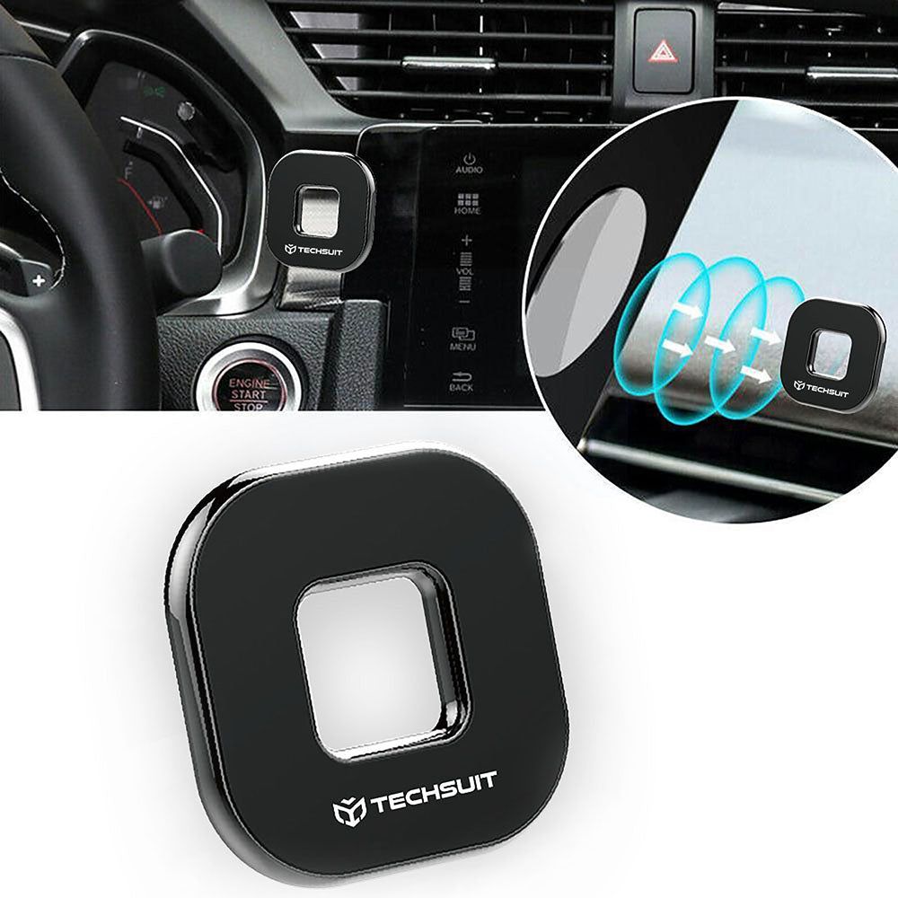 Techsuit - Phone Holder Tiny Series (HOLD210) - Dashboard Magnetic Grip, Multipurpose Use, Quadrilateral, 2 Metal Plates - Black