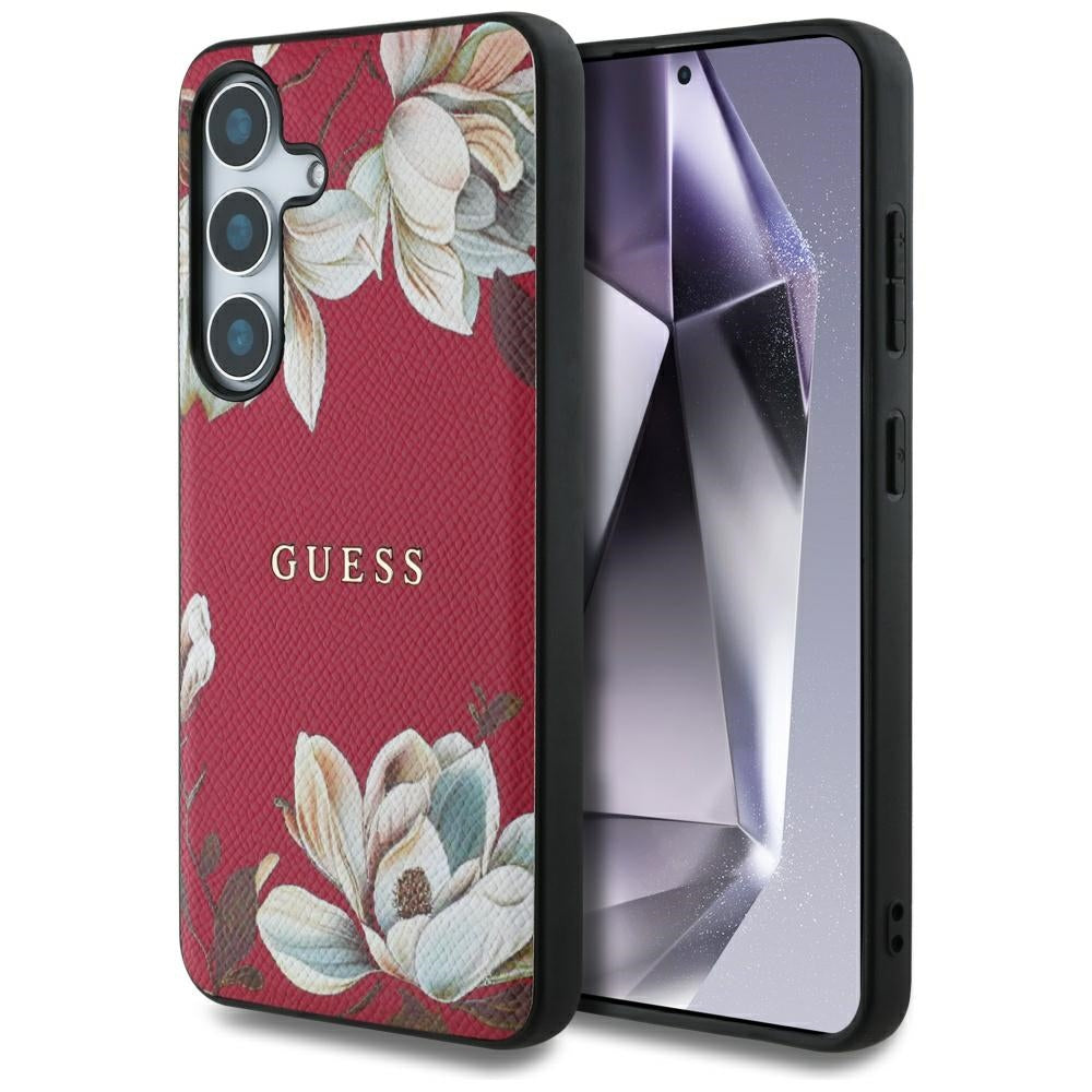 Guess - Grained Flowers MagSafe (GUHMS25SPGNMPLMF) - Samsung Galaxy S25 - Fuchsia