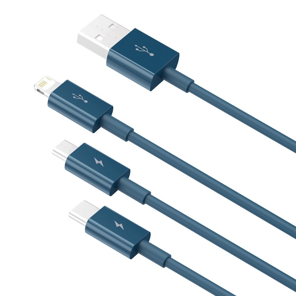 Baseus - Data Cable Superior Series (CAMLTYS-03) - USB to Type-C, Micro-USB, Lightning, Fast Charging 3.5A, 1.5m - Blue