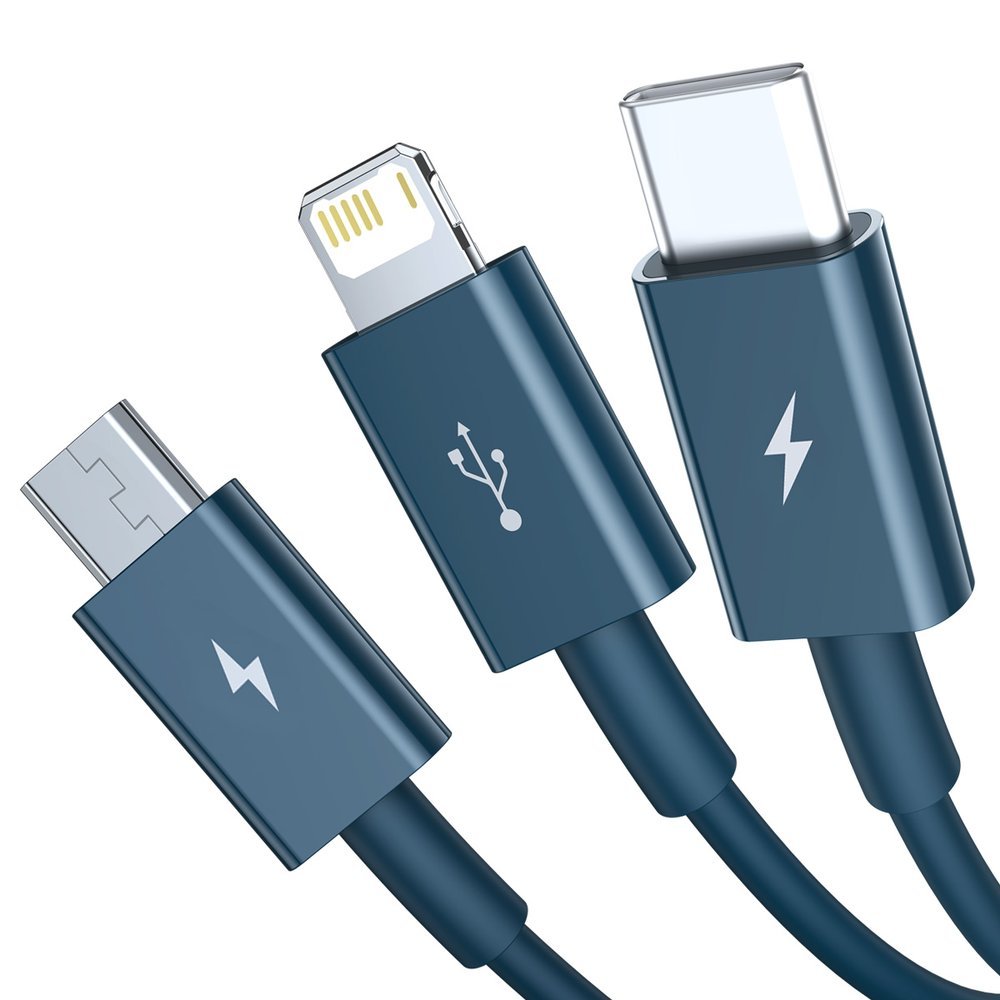 Baseus - Data Cable Superior Series (CAMLTYS-03) - USB to Type-C, Micro-USB, Lightning, Fast Charging 3.5A, 1.5m - Blue