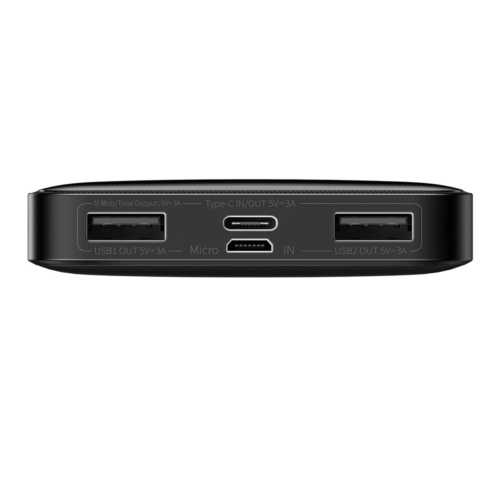 Baseus - Power Bank Bipow (PPBD050001) - Digital Display 2xUSB QC3.0, USB-C 10000mAh 15W + Cable Micro-USB 0.25m - Black