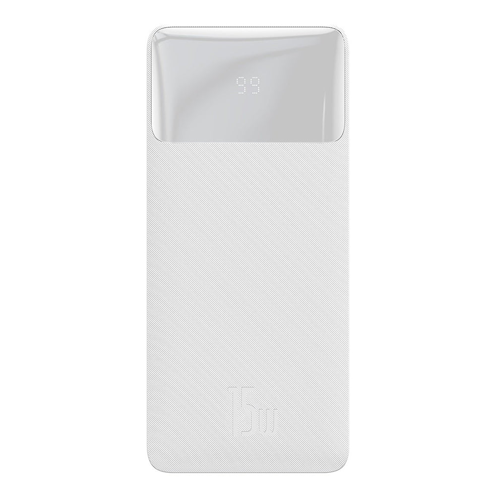 Baseus - Power Bank Bipow (PPBD050102) - Digital Display 2xUSB QC3.0, USB-C 20000mAh 15W + Cable Micro-USB 0.25m - White