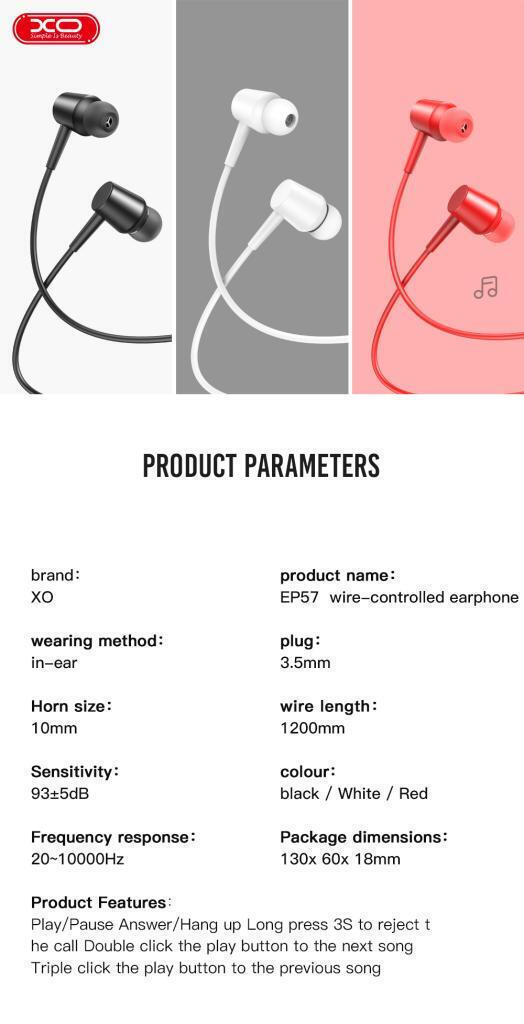 XO - EP57 In-ear Handsfree με Βύσμα 3.5mm Κόκκινο