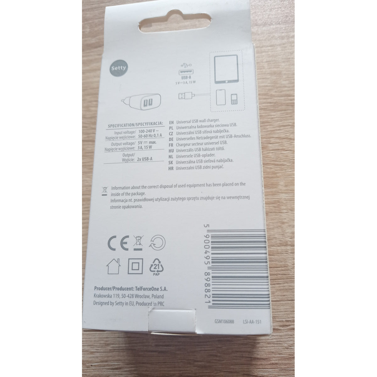 Setty Φορτιστής Χωρίς Καλώδιο με 2 Θύρες USB-A Μαύρος (GSM106088)