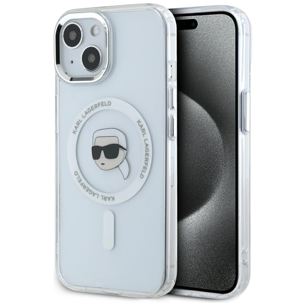 Karl Lagerfeld - IML MagSafe (KLHMP15SHLSKIH) - iPhone 15 - White Metal Karl`s Head