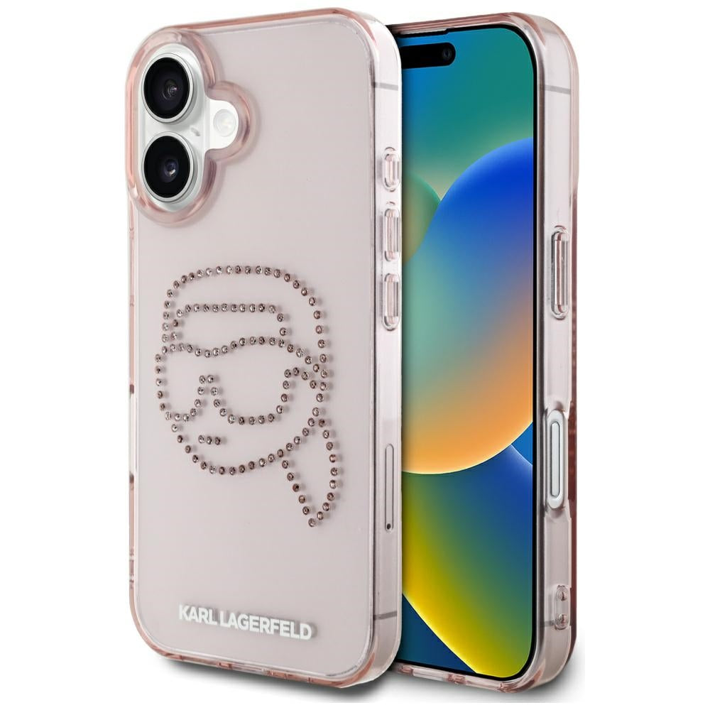 Karl Lagerfeld - IML Rhinestones (KLHCP16SHKHDCELP) - iPhone 16 - Pink Karl Head