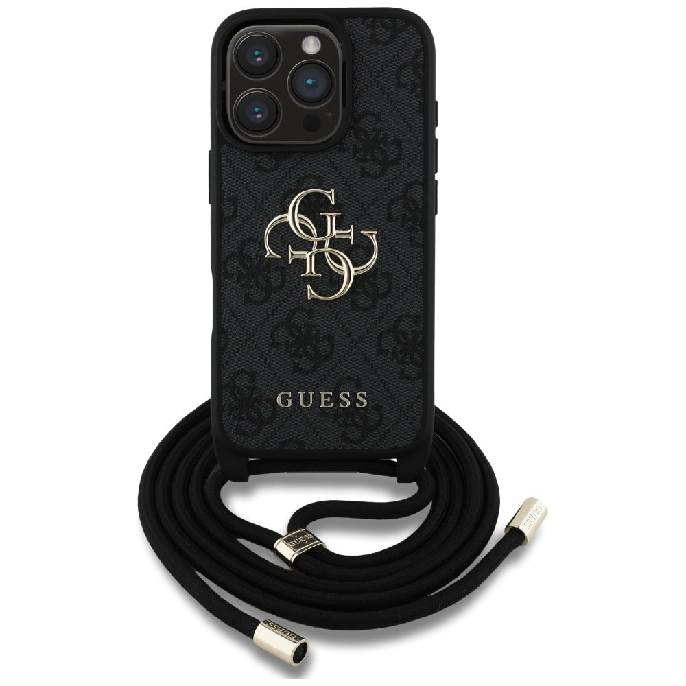 Guess - Hardcase 4G Big Logo with Cord Strap (GUHCP16LP4GMGCRK) - iPhone 16 Pro - Black