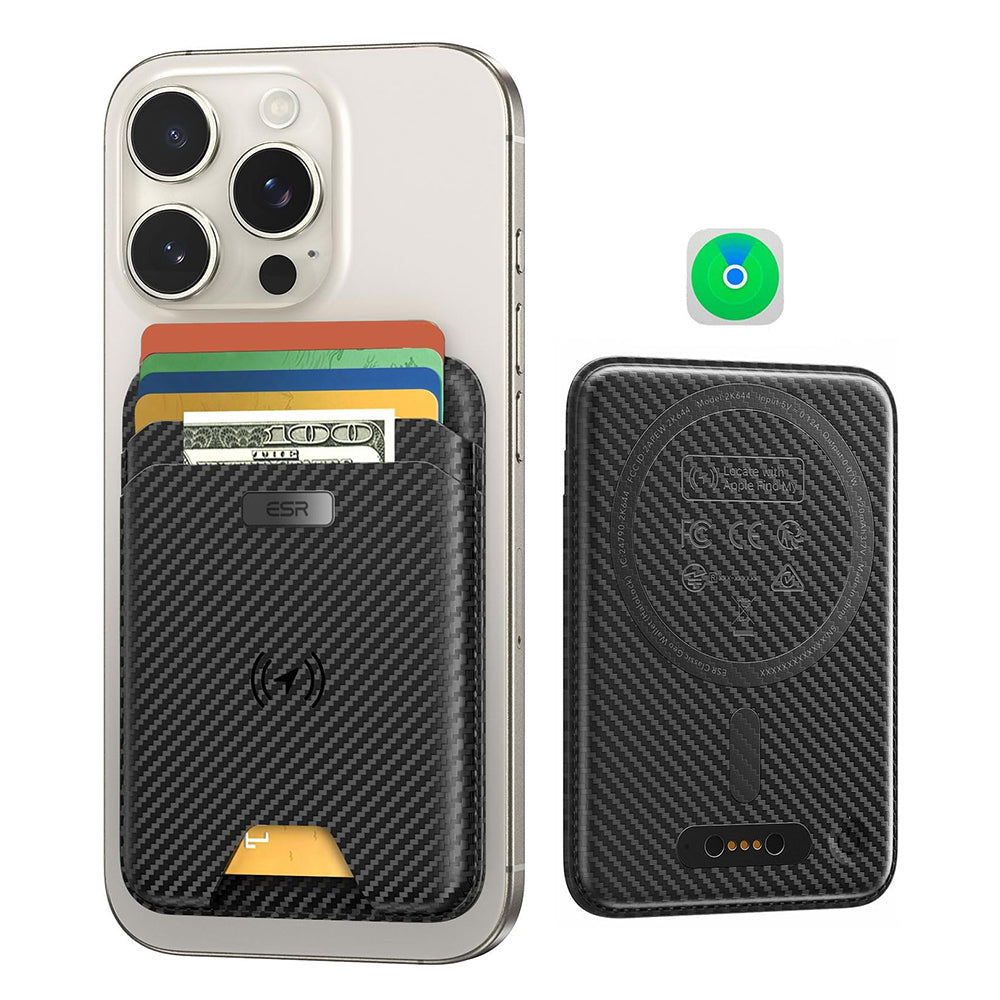 ESR - Premium Wallet Classic Geo MagSafe (2K64403) - Smart 4 Cards Storage, Made from Artificial Leather - Black Carbon Fiber