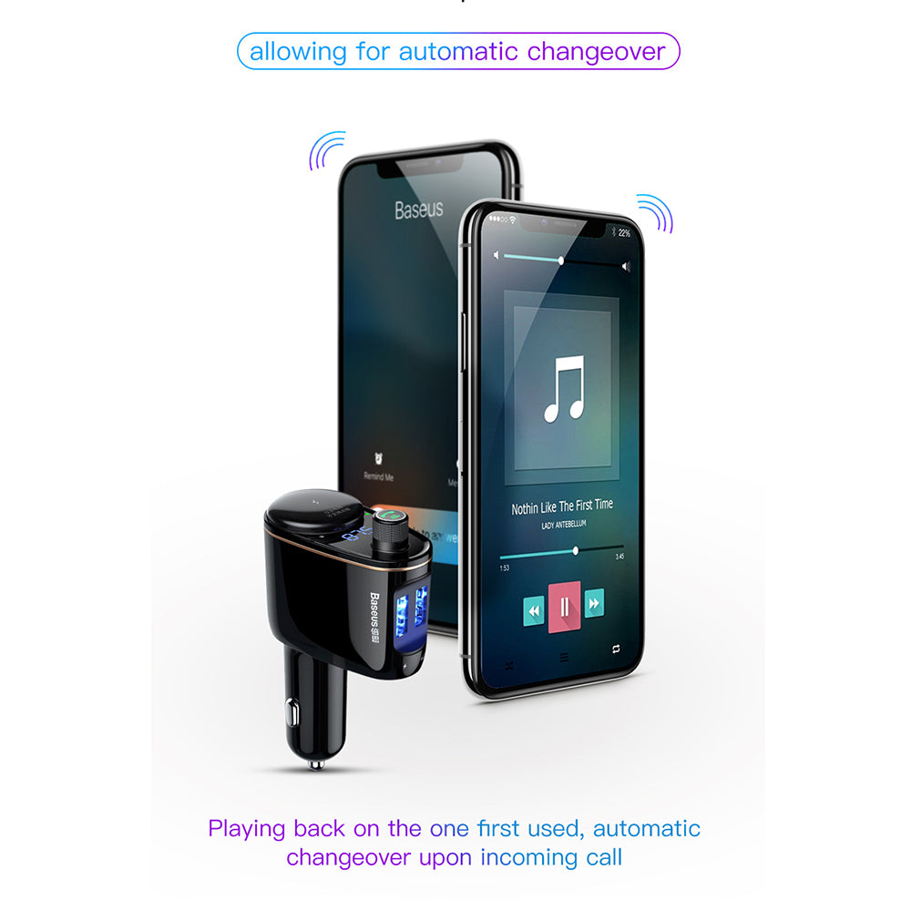 Baseus - Car MP3 Player S-06 (CCHC000001) - Bluetooth FM Transmitter, USB, Cigarette Lighter Socket, Display, 12-24V - Black