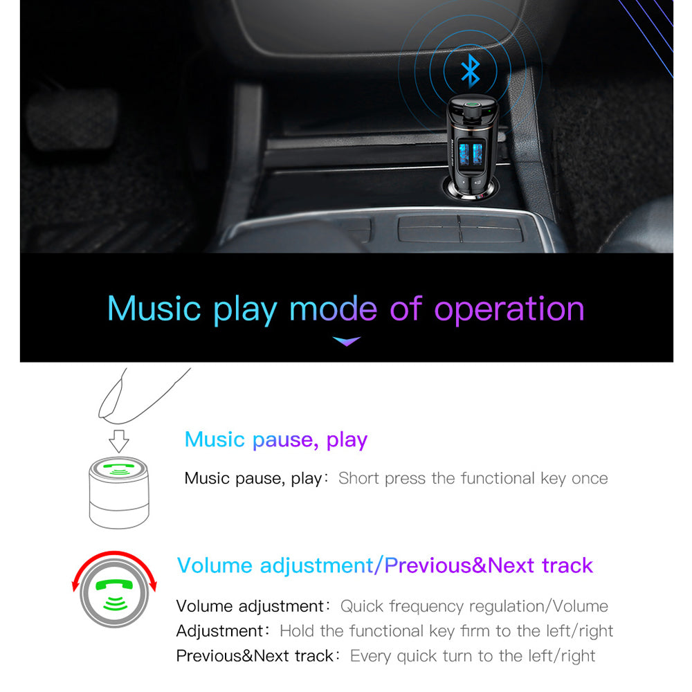 Baseus - Car MP3 Player S-06 (CCHC000001) - Bluetooth FM Transmitter, USB, Cigarette Lighter Socket, Display, 12-24V - Black