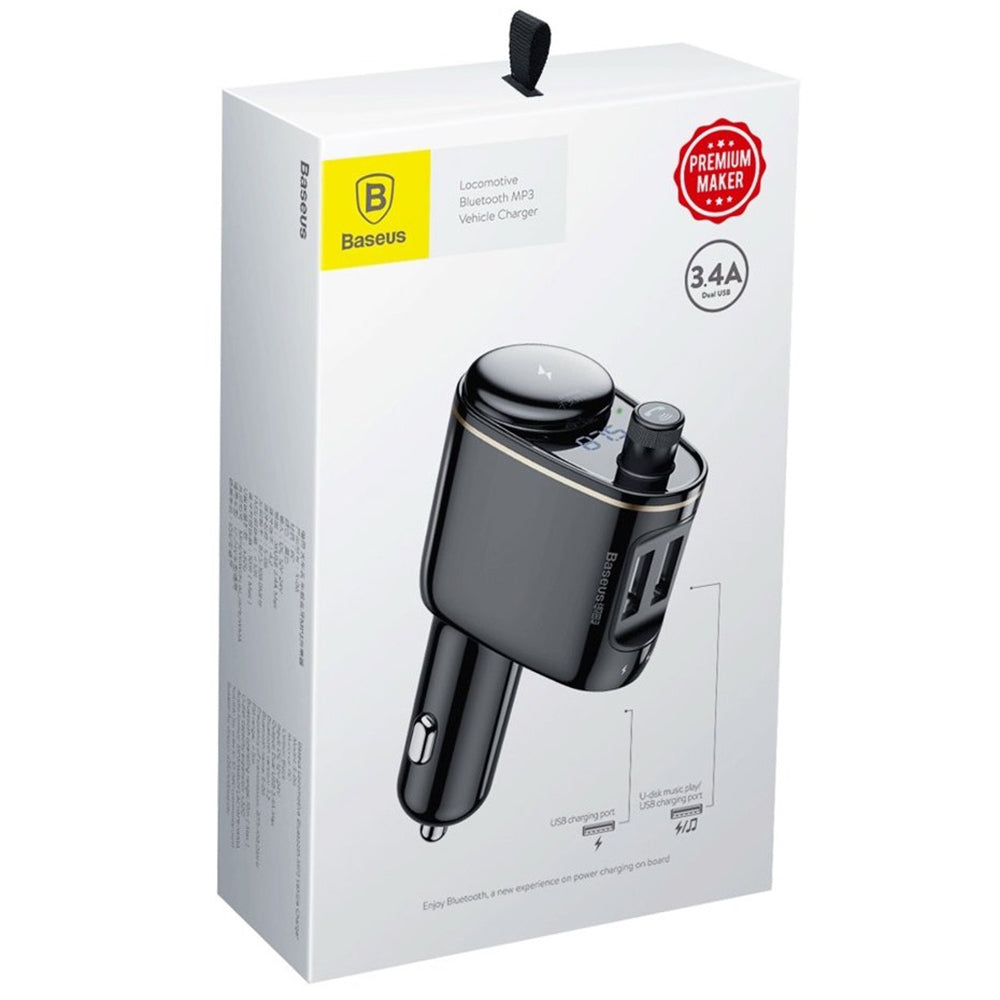 Baseus - Car MP3 Player S-06 (CCHC000001) - Bluetooth FM Transmitter, USB, Cigarette Lighter Socket, Display, 12-24V - Black