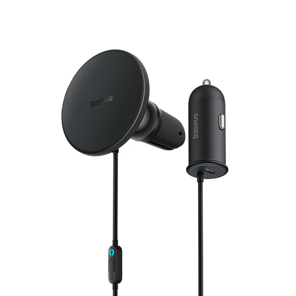 Baseus - Wireless Car Vent Holder (C40141000111-01) - 15W, with 40W Cigarette Lighter Socket, USB, Ambient Light Ring - Black