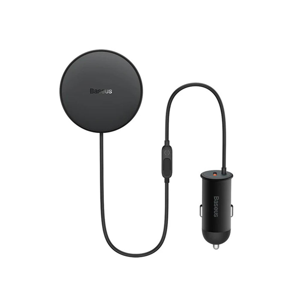 Baseus - Wireless Car Vent Holder (C40141000111-01) - 15W, with 40W Cigarette Lighter Socket, USB, Ambient Light Ring - Black