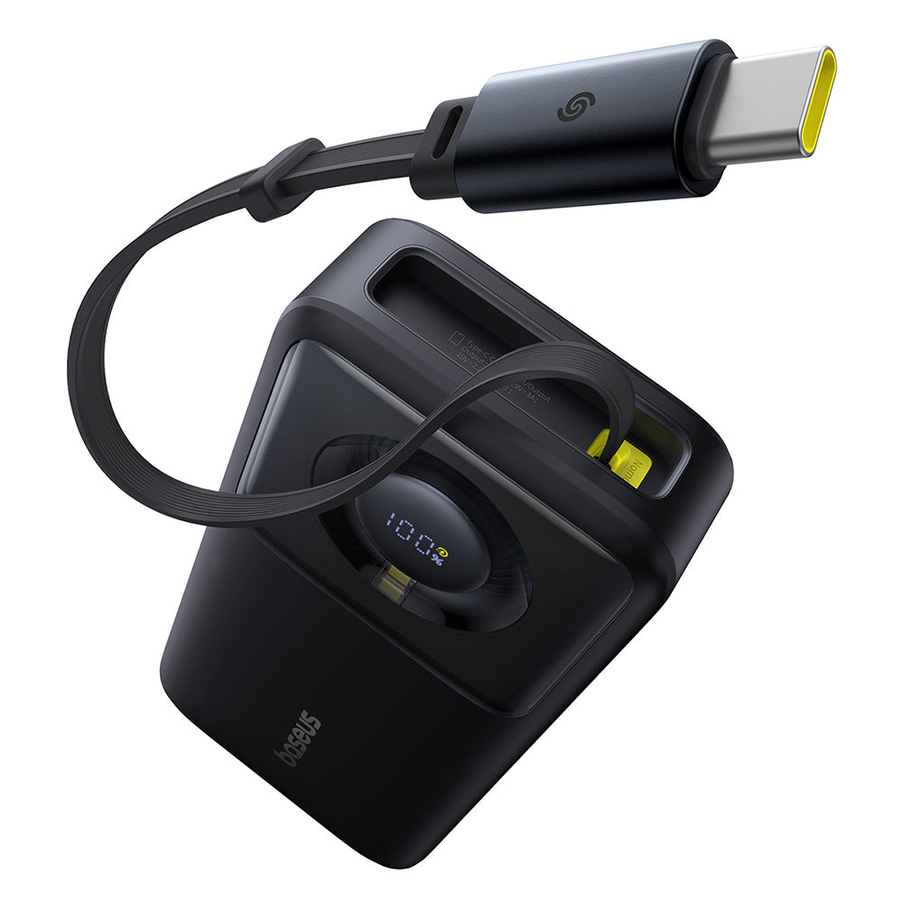 Baseus - Power Bank Free2Pull (P10073700123-00) - with Retractable USB-C Cable, Type-C, Display, 20000mAh, 65W, 0.7m - Black