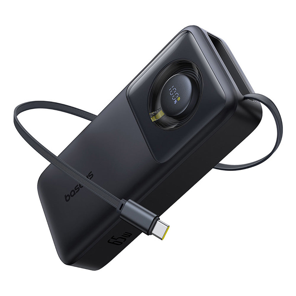 Baseus - Power Bank Free2Pull (P10073700123-00) - with Retractable USB-C Cable, Type-C, Display, 20000mAh, 65W, 0.7m - Black