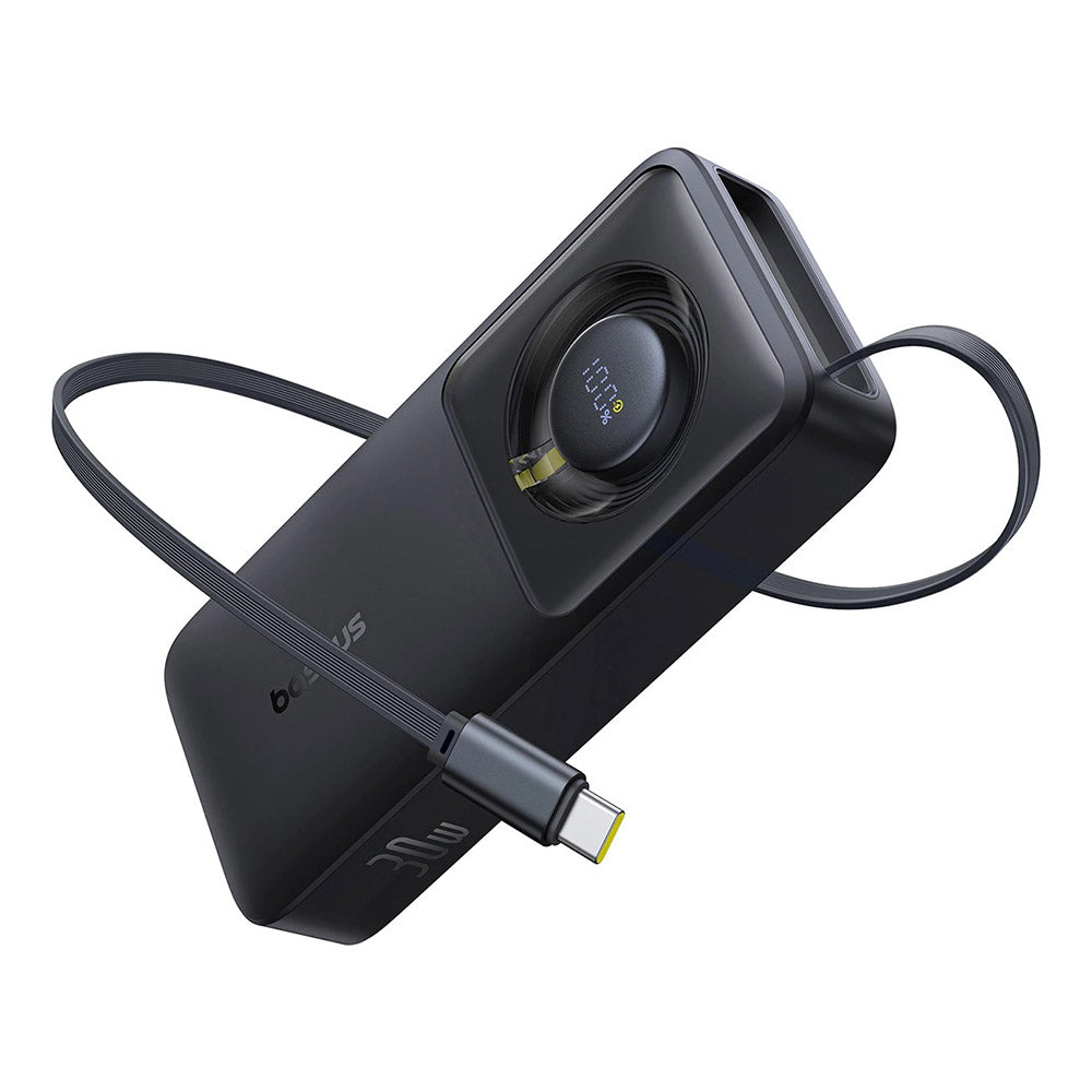 Baseus - Power Bank Free2Pull (P10073701123-00) - with Retractable USB-C Cable, Type-C, Display, 10000mAh, 30W, 0.7m - Black