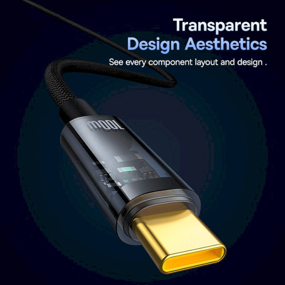 Baseus - Data Cable Explorer (P10319703111-00) - Type-C, Fast Charge, 100W, with Auto Shutdown, Naylon, 1m - Cluster Black