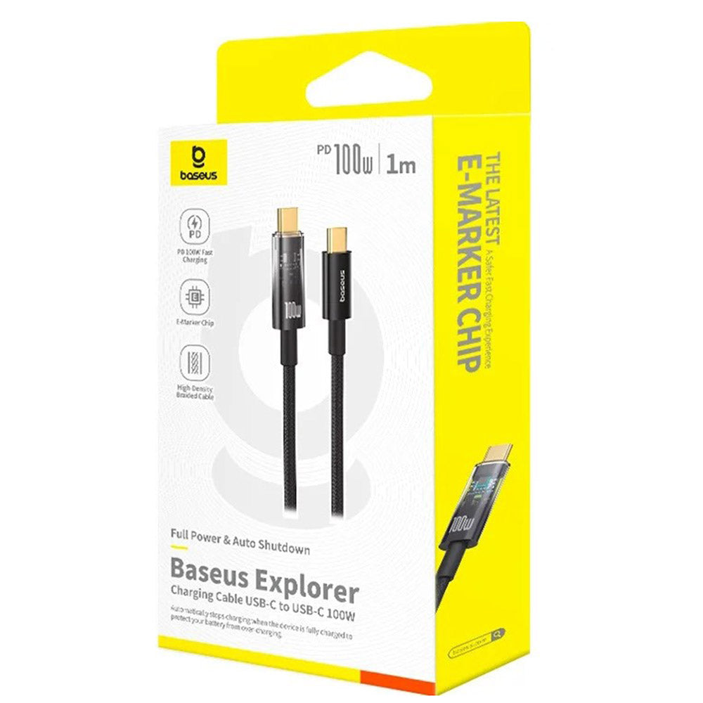 Baseus - Data Cable Explorer (P10319703111-00) - Type-C, Fast Charge, 100W, with Auto Shutdown, Naylon, 1m - Cluster Black