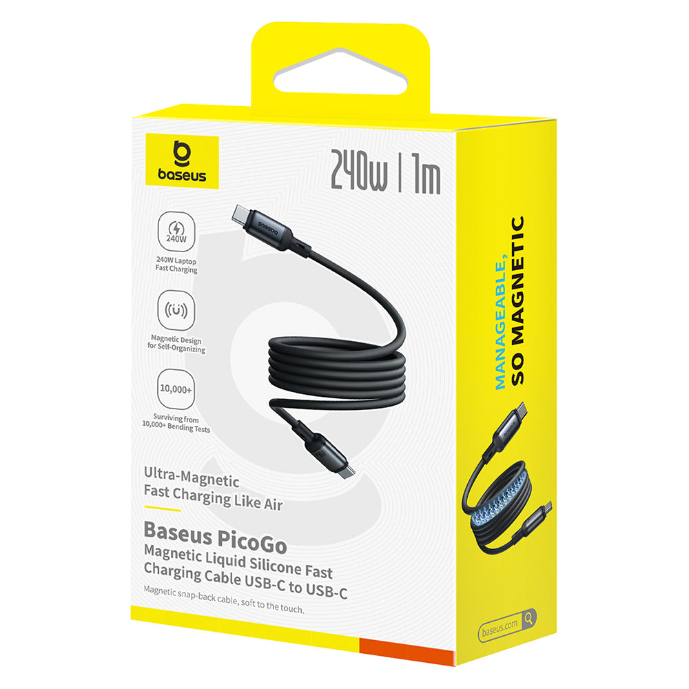 Baseus - Data Cable PicoGo (P10376800121-00) - Magnetic, Type-C to Type-C, 240W, Fast Charging, 480Mbps, Silicone, 1m - Black
