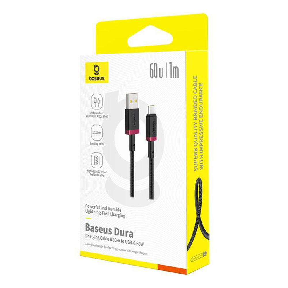 Baseus - Data Cable Dura Series (P10377802U01-03) - USB to Type-C, Fast Charging, 60W, 480Mbps, Naylon, 2m - Red / Black