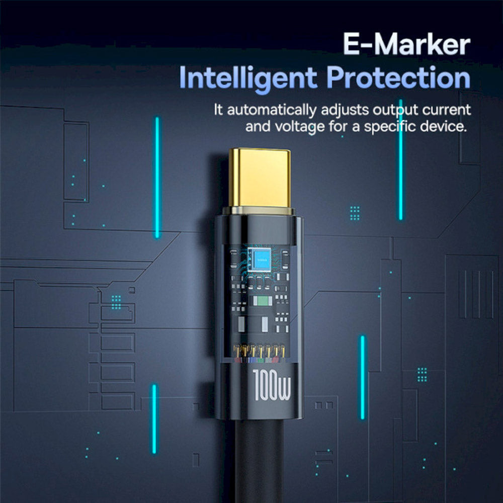 Baseus - Data Cable Explorer (P10319704111-00) - Type-C, Fast Charge, 100W, with Auto Shutdown, Naylon, 2m - Cluster Black