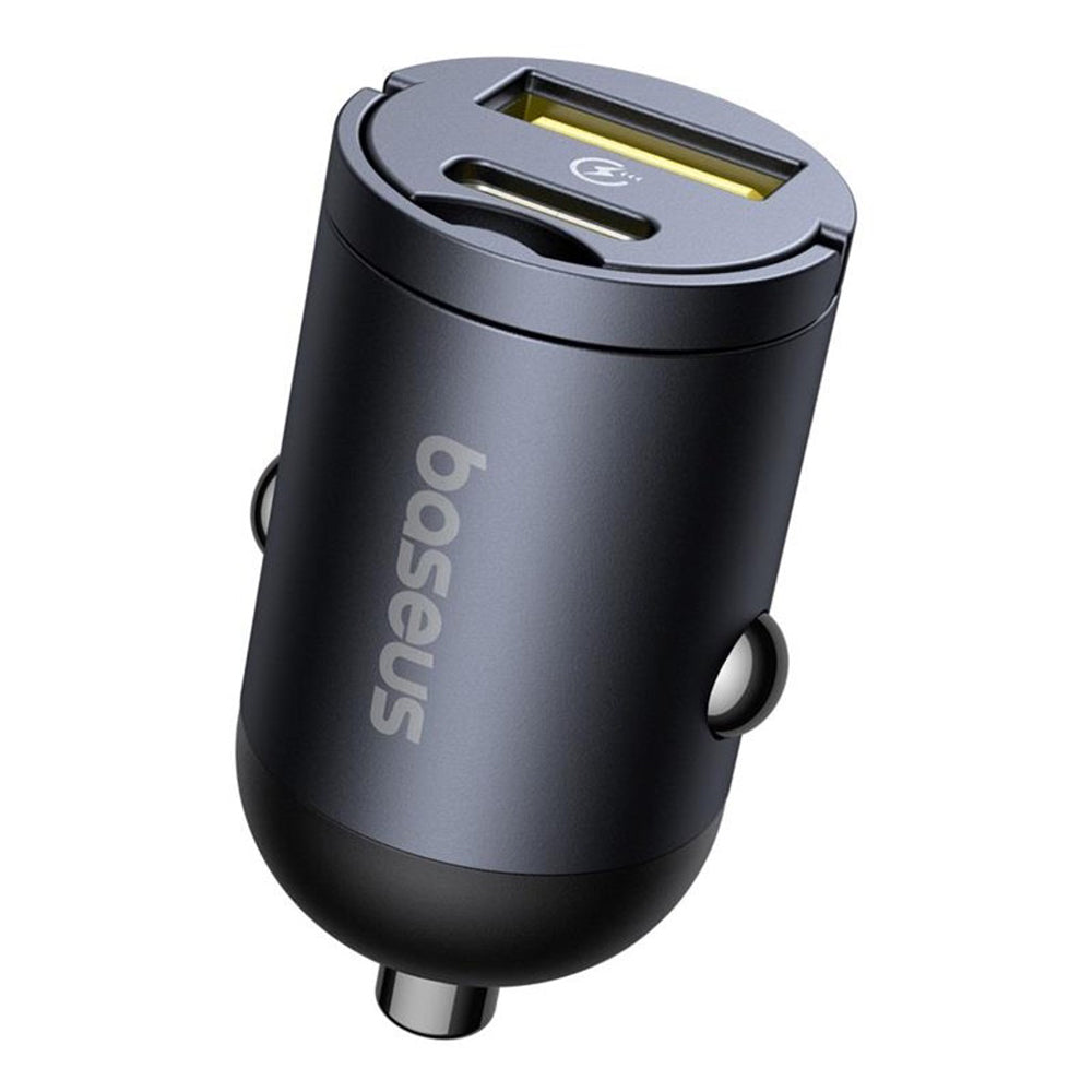 Baseus - Car Charger Tiny Star Mini (C00035001121-02) - USB, Type-C, 30W, with Built-in Pull Handle, 12V to 24V - Black