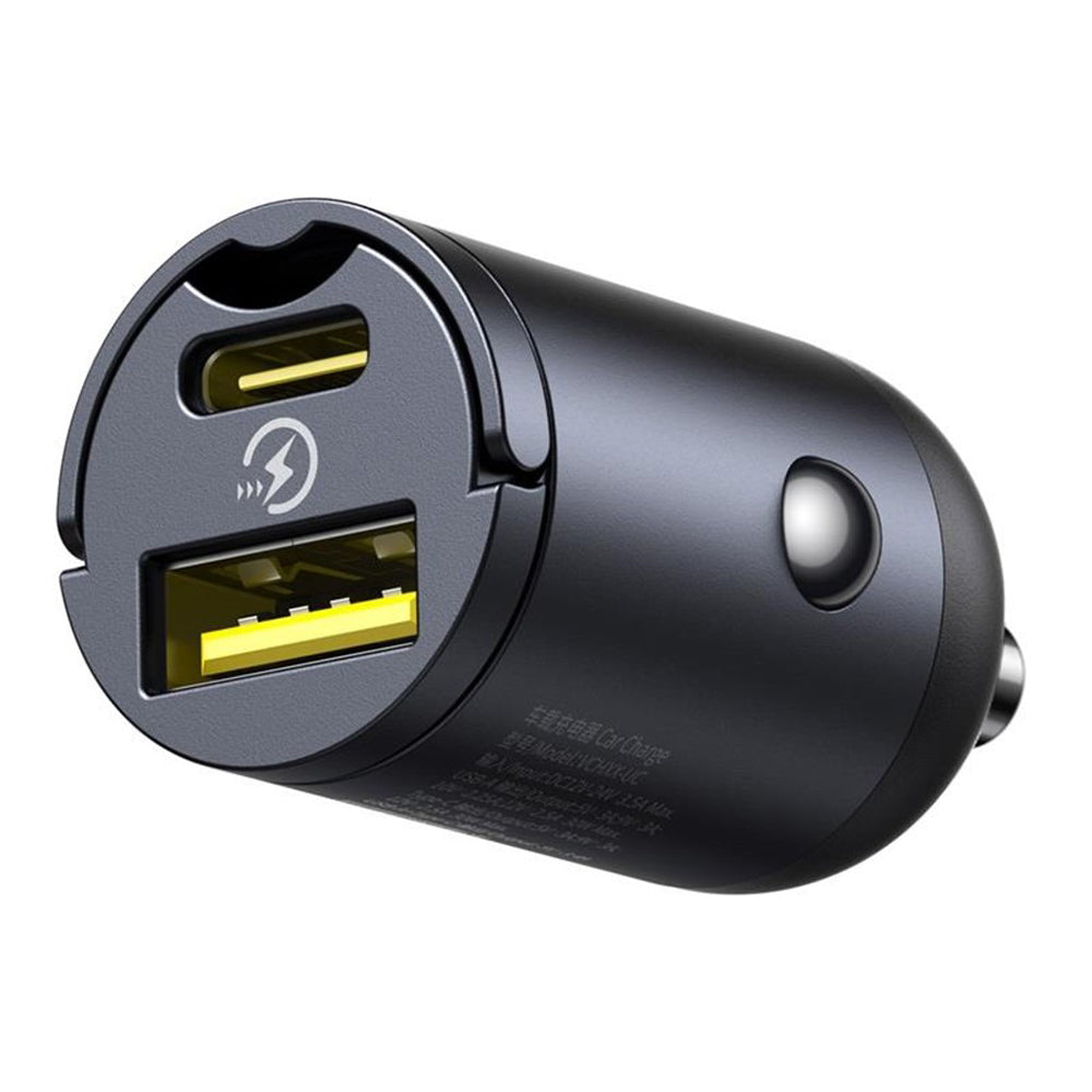 Baseus - Car Charger Tiny Star Mini (C00035001121-02) - USB, Type-C, 30W, with Built-in Pull Handle, 12V to 24V - Black