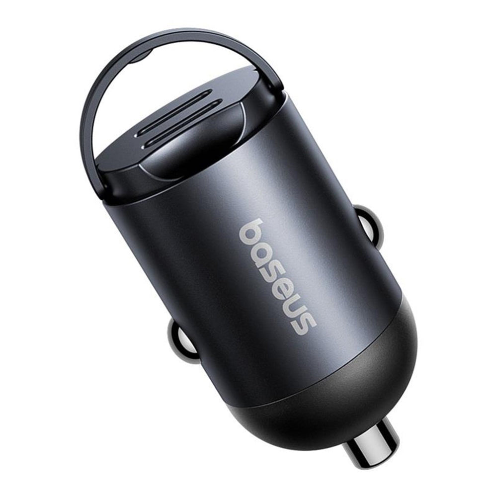 Baseus - Car Charger Tiny Star Mini (C00035001121-03) - 2x Type-C, 30W, with Built-in Pull Handle, 12V to 24V - Black