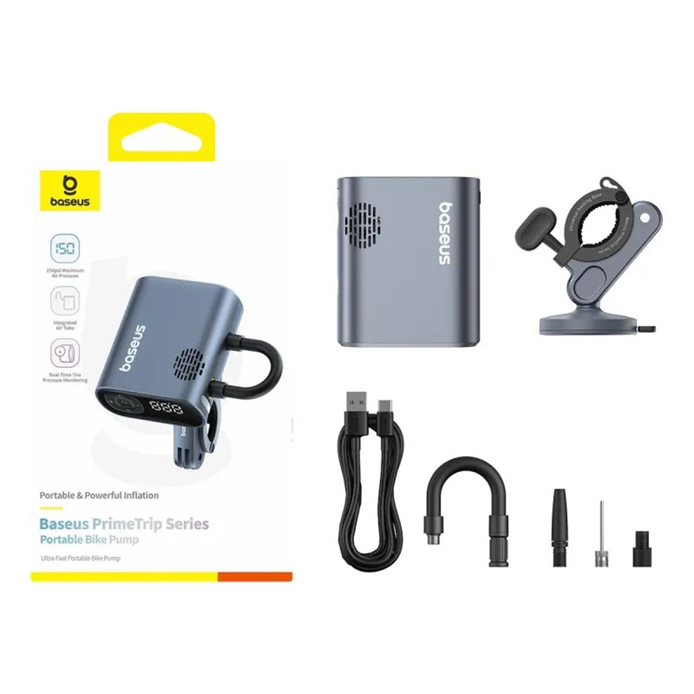 Baseus - Bike Compressor PrimeTrip Series (C11169000121-00) - Portable, Pressure Display, 1750mAh, 150psi, Ultra Fast - Black