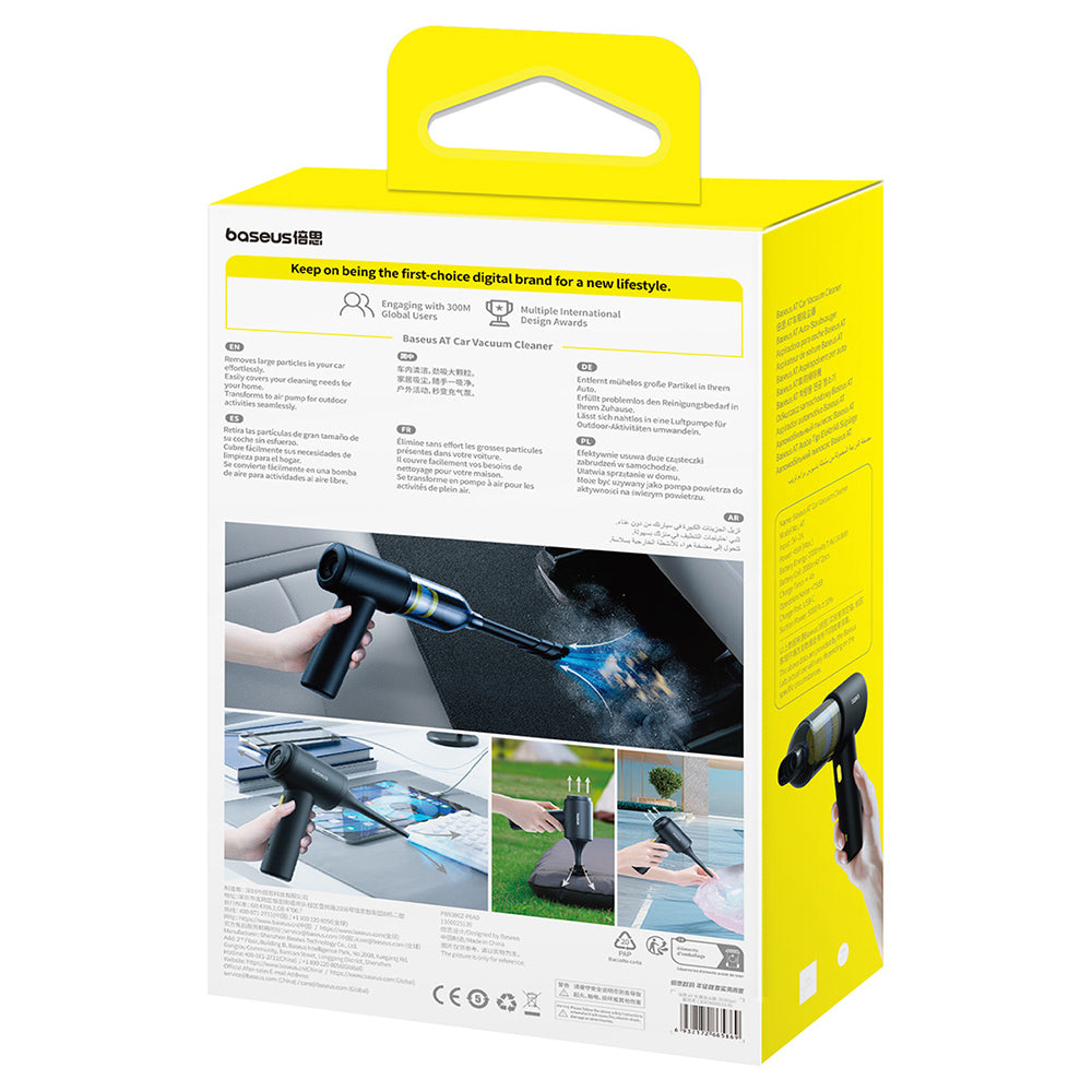 Baseus - Cordless Car Vacuum Cleaner AT (C30476600121-00) - 5000Pa, 45W, 4000mAh, LED, T-shaped, 54000RPM, <75dB - Black