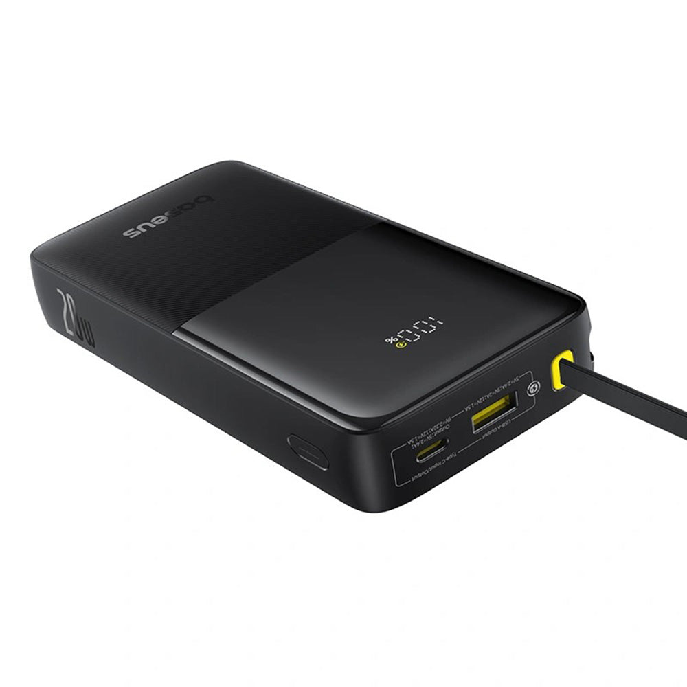 Baseus - Power Bank Bipow 2 (P10077101113-01) - with Built-in USB-C Cable, Type-C, USB, Smart Display, 20000mAh, 20W - Black