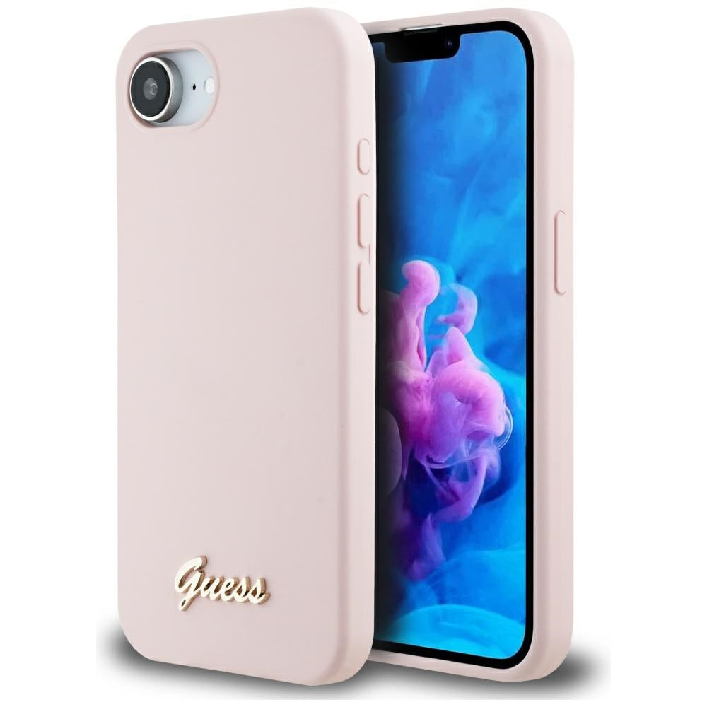 Guess - Silicone Script Metal Logo (GUHMPSE4SMBSLP) - iPhone 16e - Pink