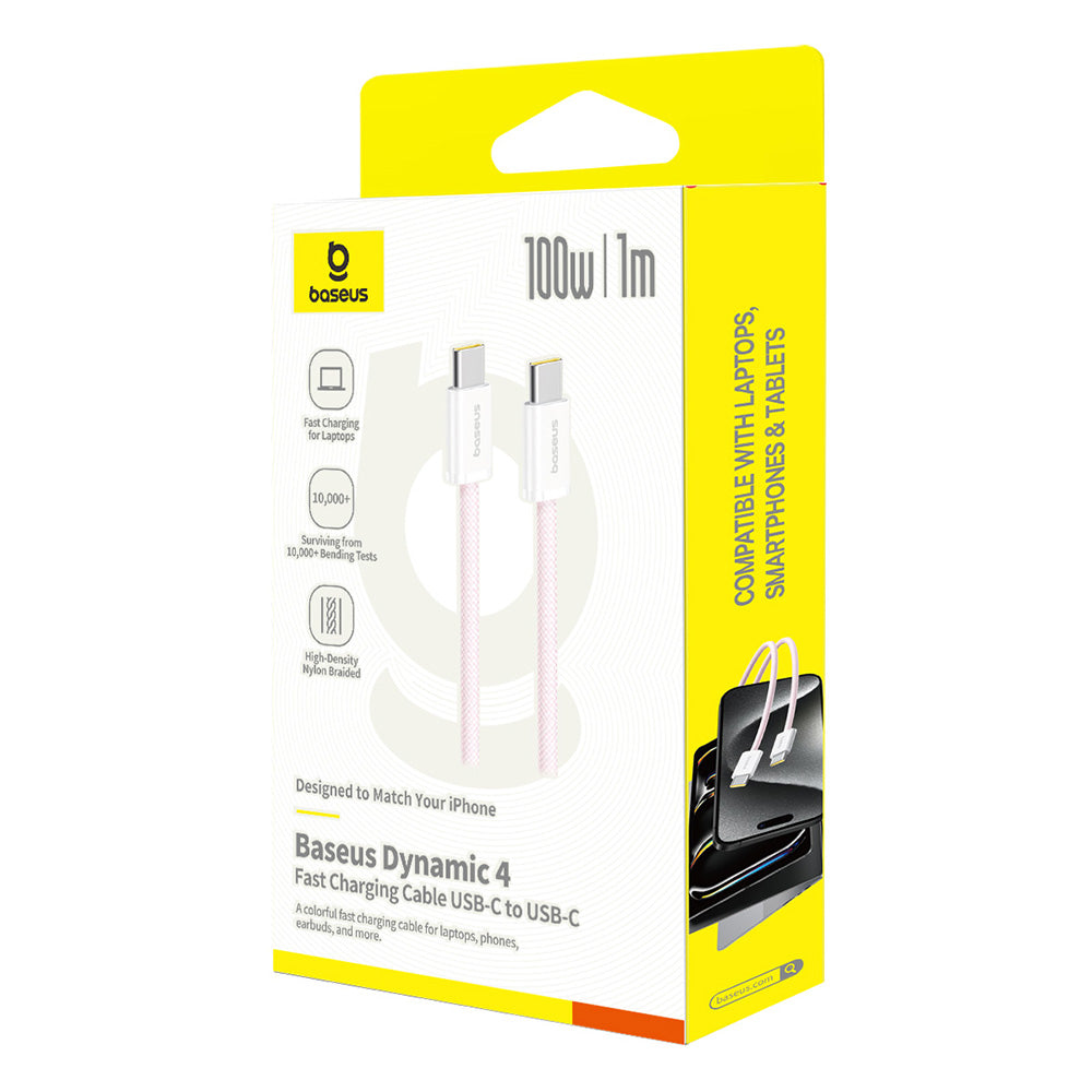 Baseus - Data Cable Dynamic 4 Series (P10381400411-00) - Type-C, Fast Charge, 100W, 480Mbps, Smart Chip, 1m - Pink