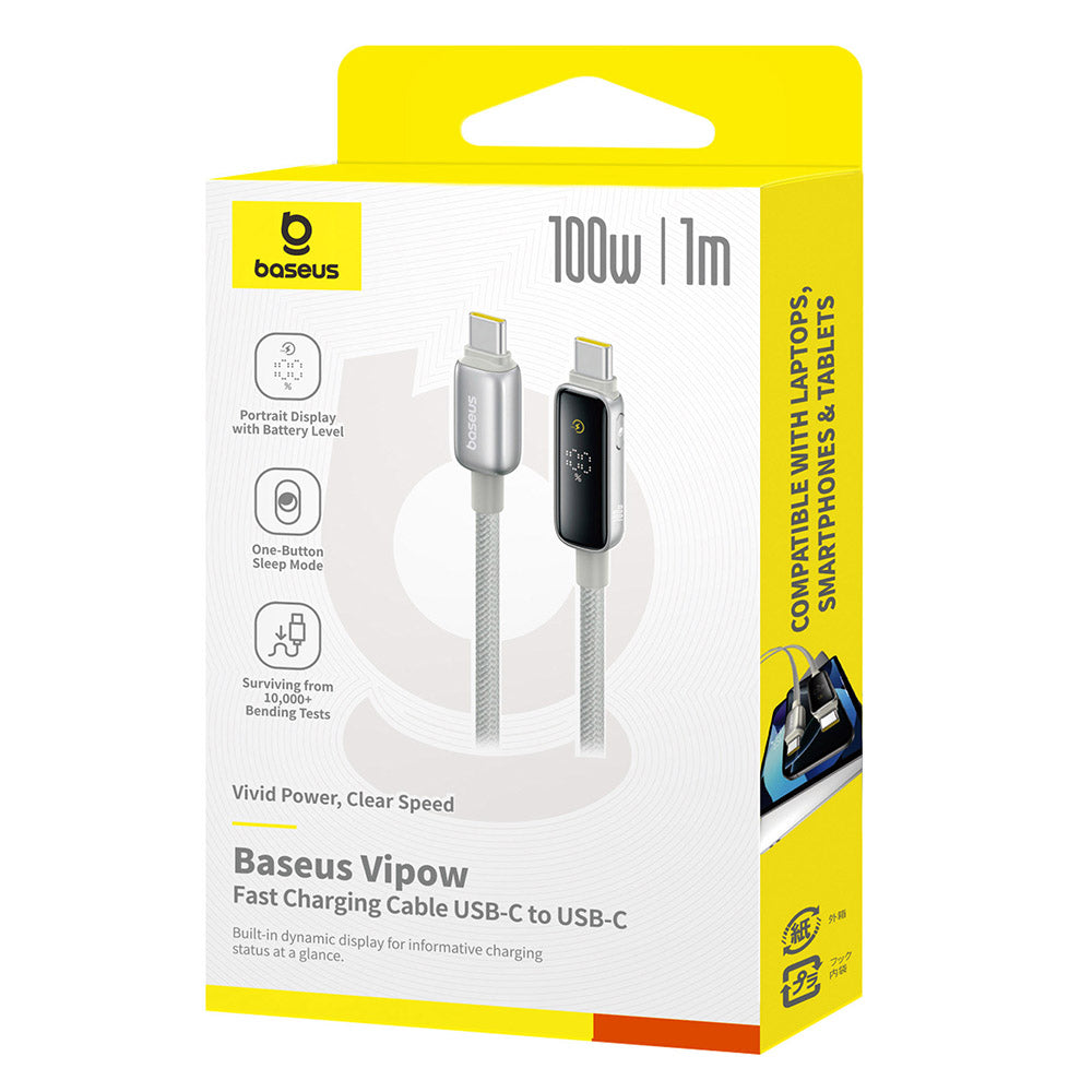 Baseus - Data Cable Vipow (P10381802851-00) - Type-C, Fast Charging, Display, Sleep Mode, 100W, 1m - Galaxy Natural Titanium
