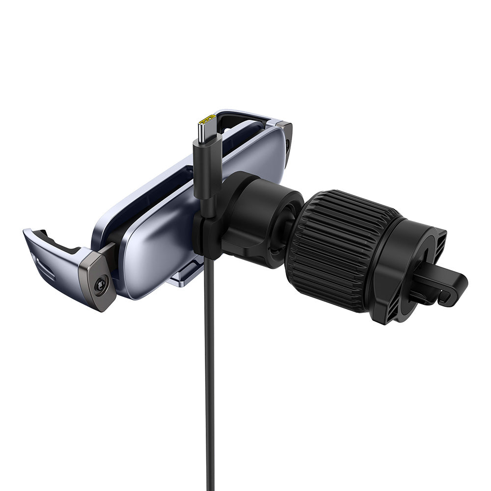 Baseus - Car Holder (C40483401813-00) - for Phone/Tablet, Leather Finish, Retractable Arms, Auto Clamping - Black Silver
