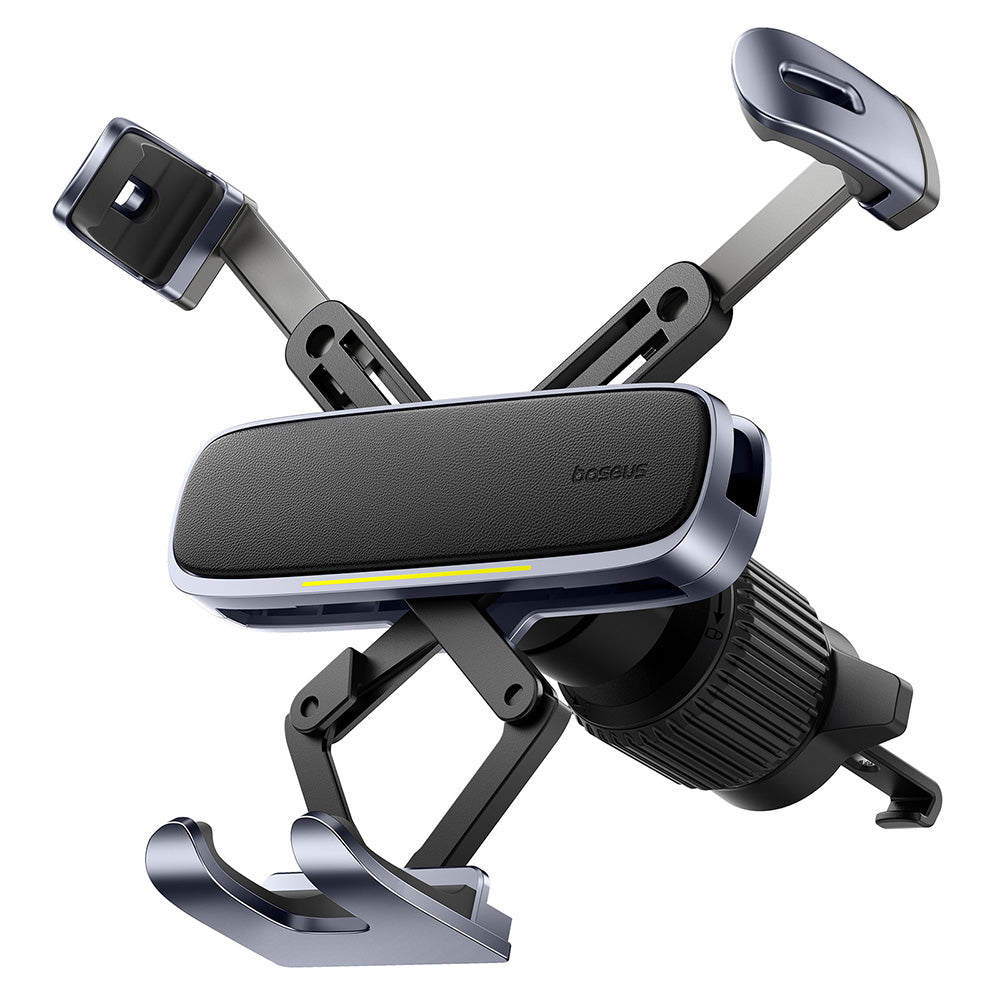 Baseus - Car Holder (C40483401813-00) - for Phone/Tablet, Leather Finish, Retractable Arms, Auto Clamping - Black Silver