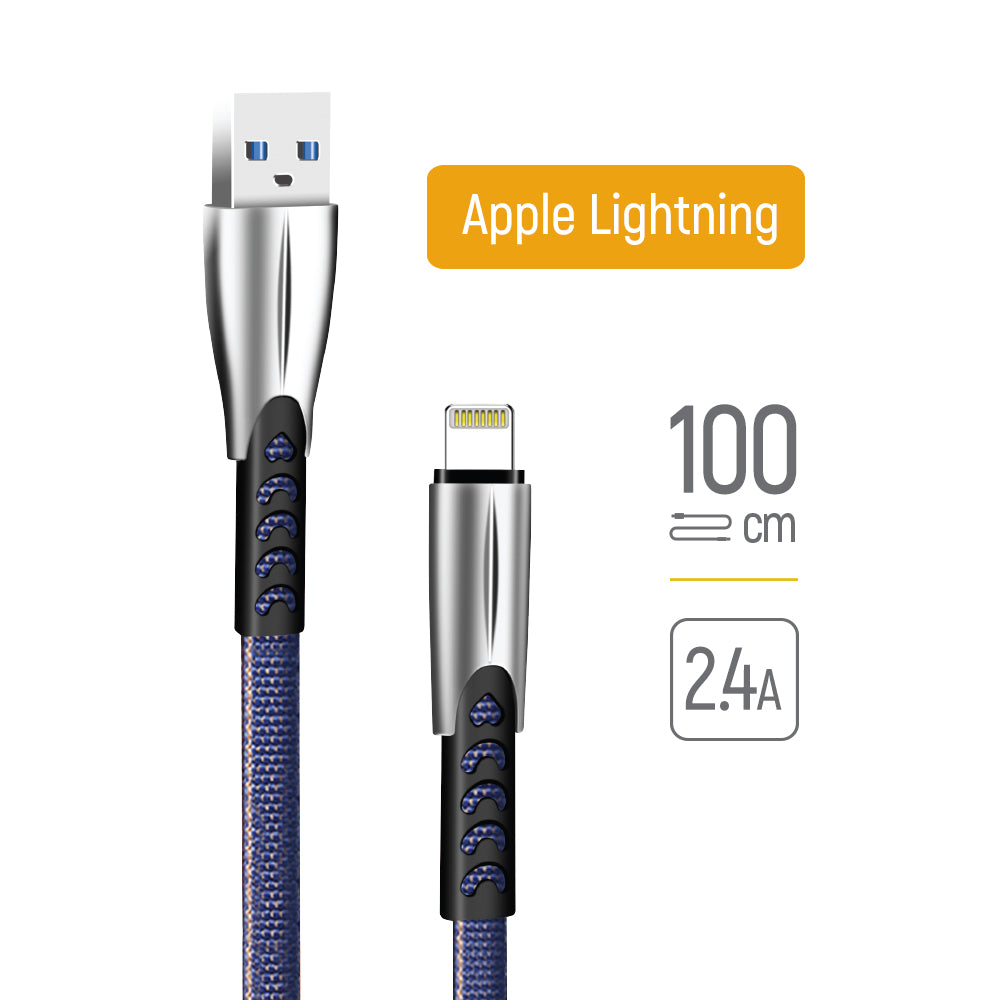 ColorWay - Data Cable (CW-CBUL010-BL) - USB to Apple Lightning, Zinc-plated Connectors, Nylon, 2.4A, 480Mbps, 1m - Blue