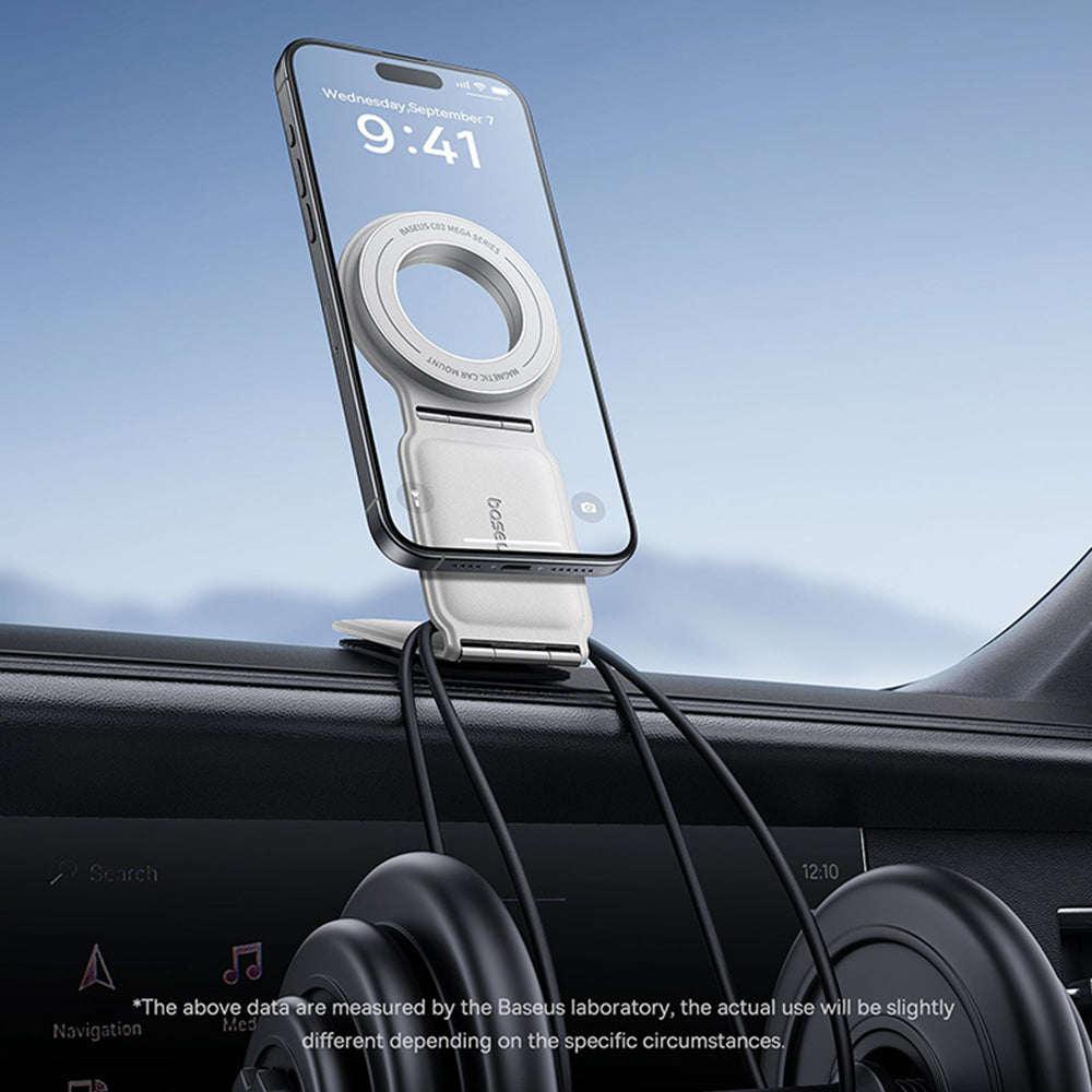 Baseus - Car Holder PrimeTrip Series C02 (C40169002213-00) - PU Leather, 360°, 25N, Versatile Mounting Option - Moon White