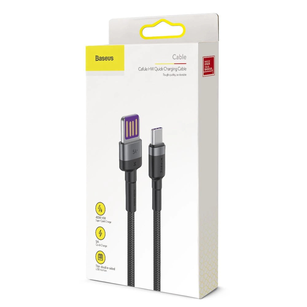 Baseus - Data Cable Cafule Series Metal (CATKLF-PG1) - USB to Type-C, Fast Charging, 40W, 5A, Nylon Braid, Velcro, 1m - Black